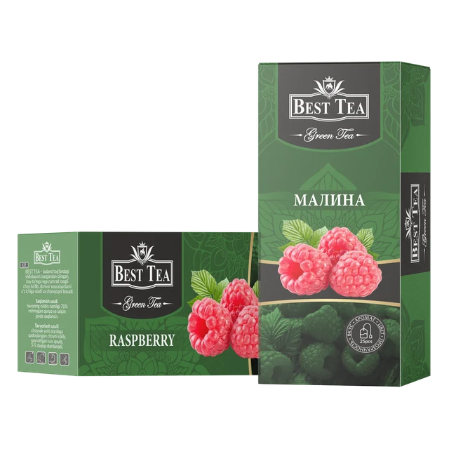 BEST TEA — Зелёный чай с ароматом малины, 25 конвертов × 1,5 г