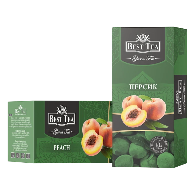 BEST TEA — Зелёный чай с ароматом персика, 25 конвертов × 1,5 г