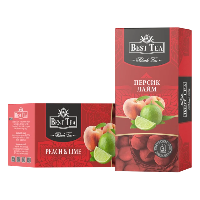 BEST TEA — Чёрный чай с ароматом персика и лайма, 25 конвертов × 1,5 г