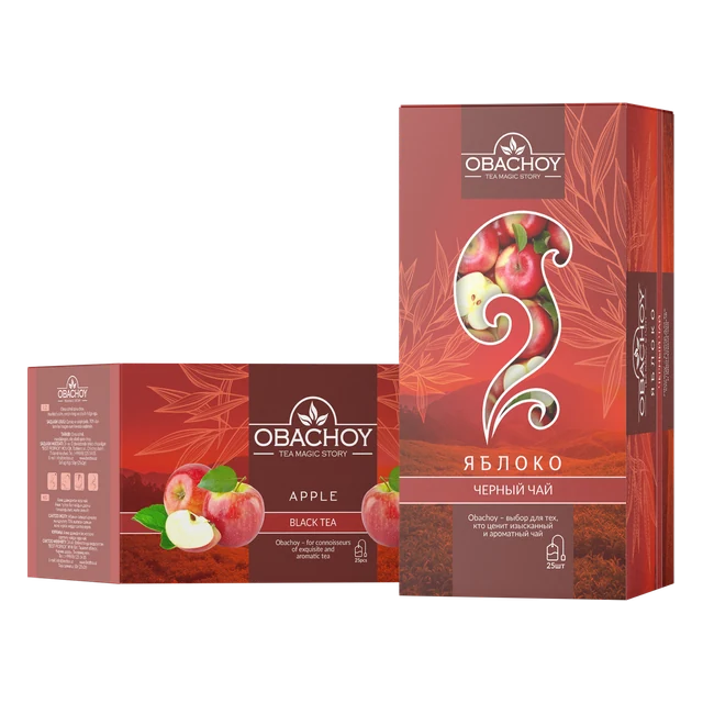 OBACHOY — Чёрный чай с ароматом яблока, 25 конвертов × 2 г
