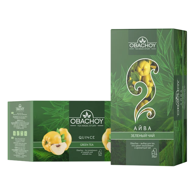 OBACHOY — Зелёный чай с ароматом айвы, 25 конвертов × 2 г