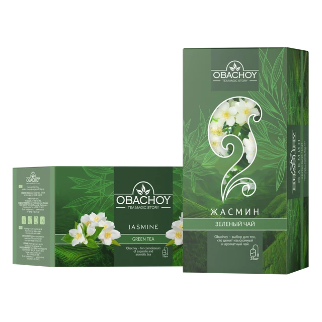 OBACHOY — Зелёный чай с ароматом жасмина, 25 конвертов × 2 г